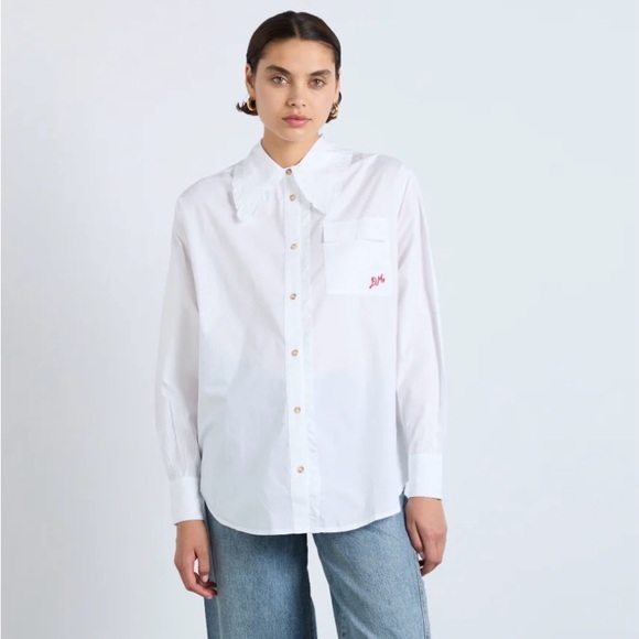 Damson Madder White Button-Up Shirt Kendall Shirt Ruffle collar - Picture 1 of 2